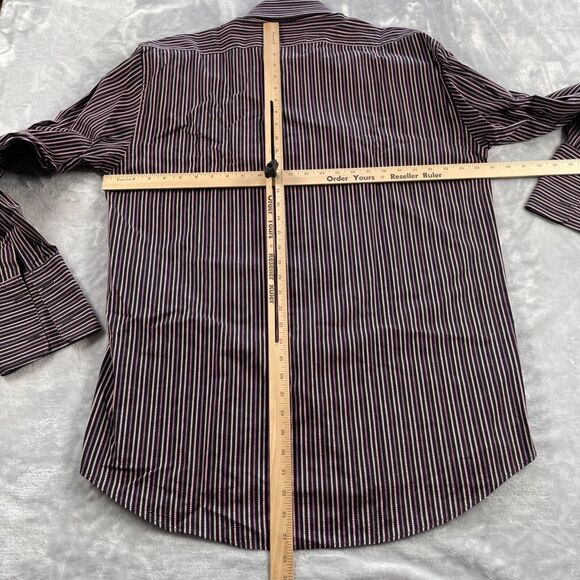 Everett Hall Dress Shirt Mens 43 17 Pink Black Striped French Cuff Made in Italy - Picture 8 of 16